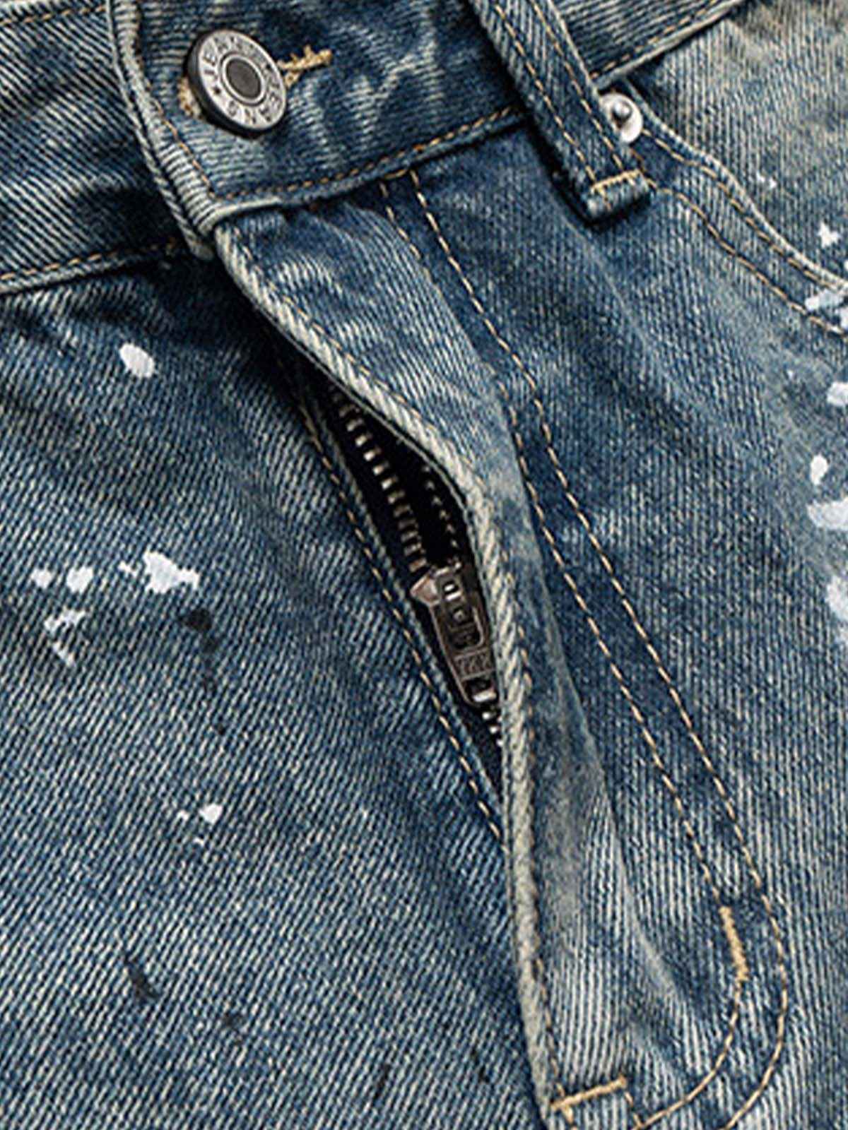 Retro Scissors Print Cropped Denim Shorts - 2501