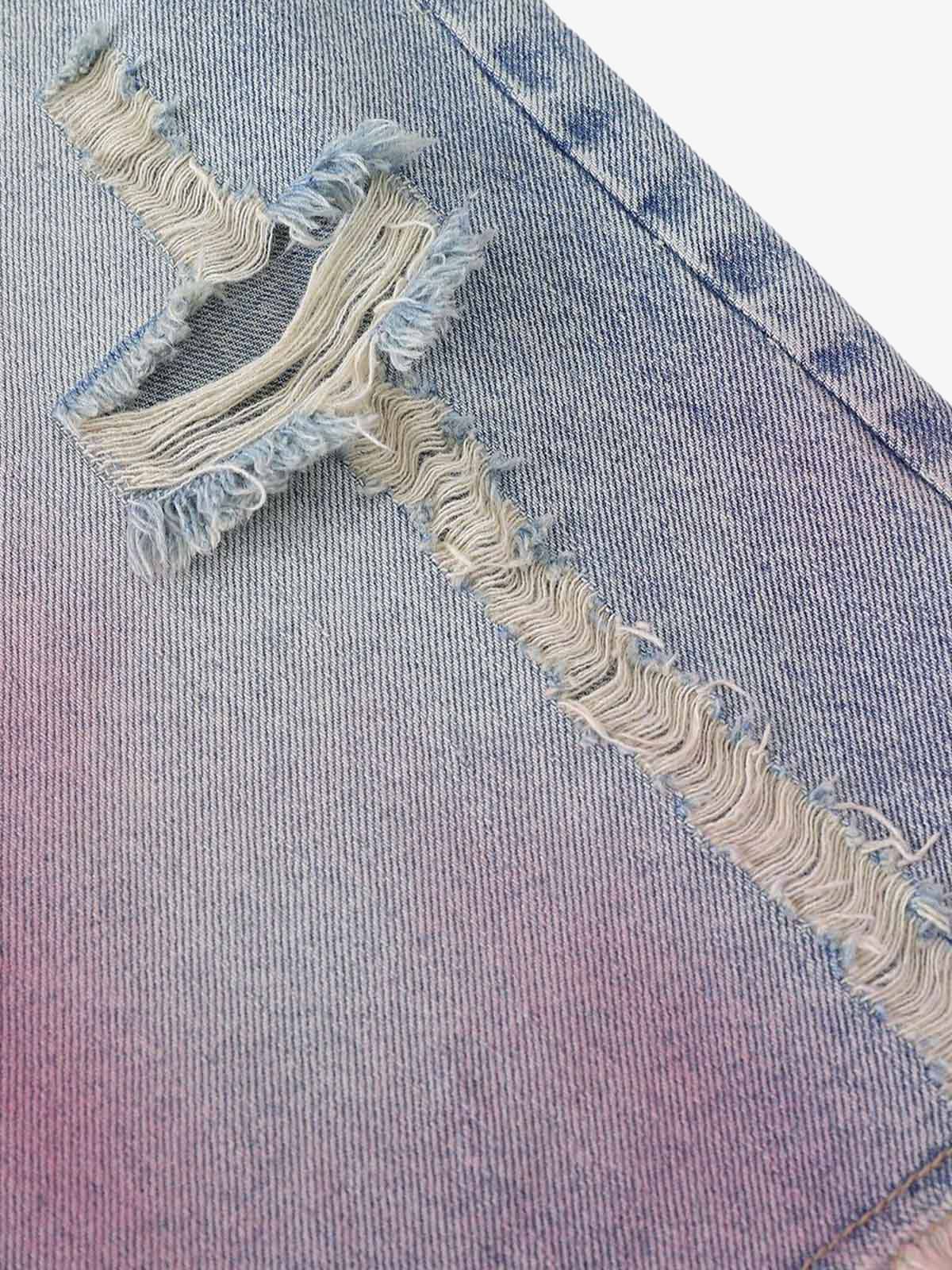 Distressed Tie-Dye Denim Jorts - Luxuryurbanwear