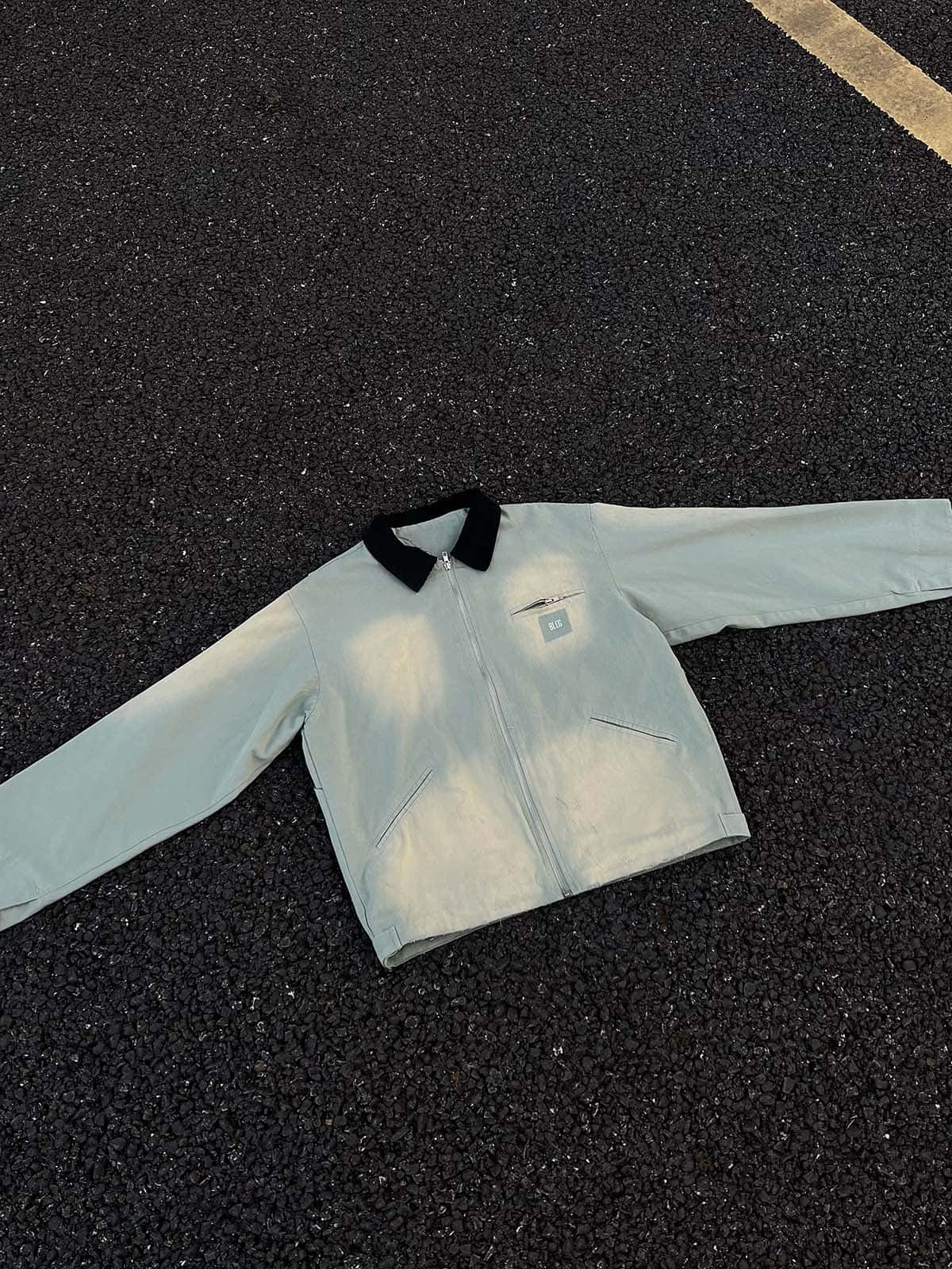 Washed Ripped Gradient Zip Up Work Jacket - Luxuryurbanwear