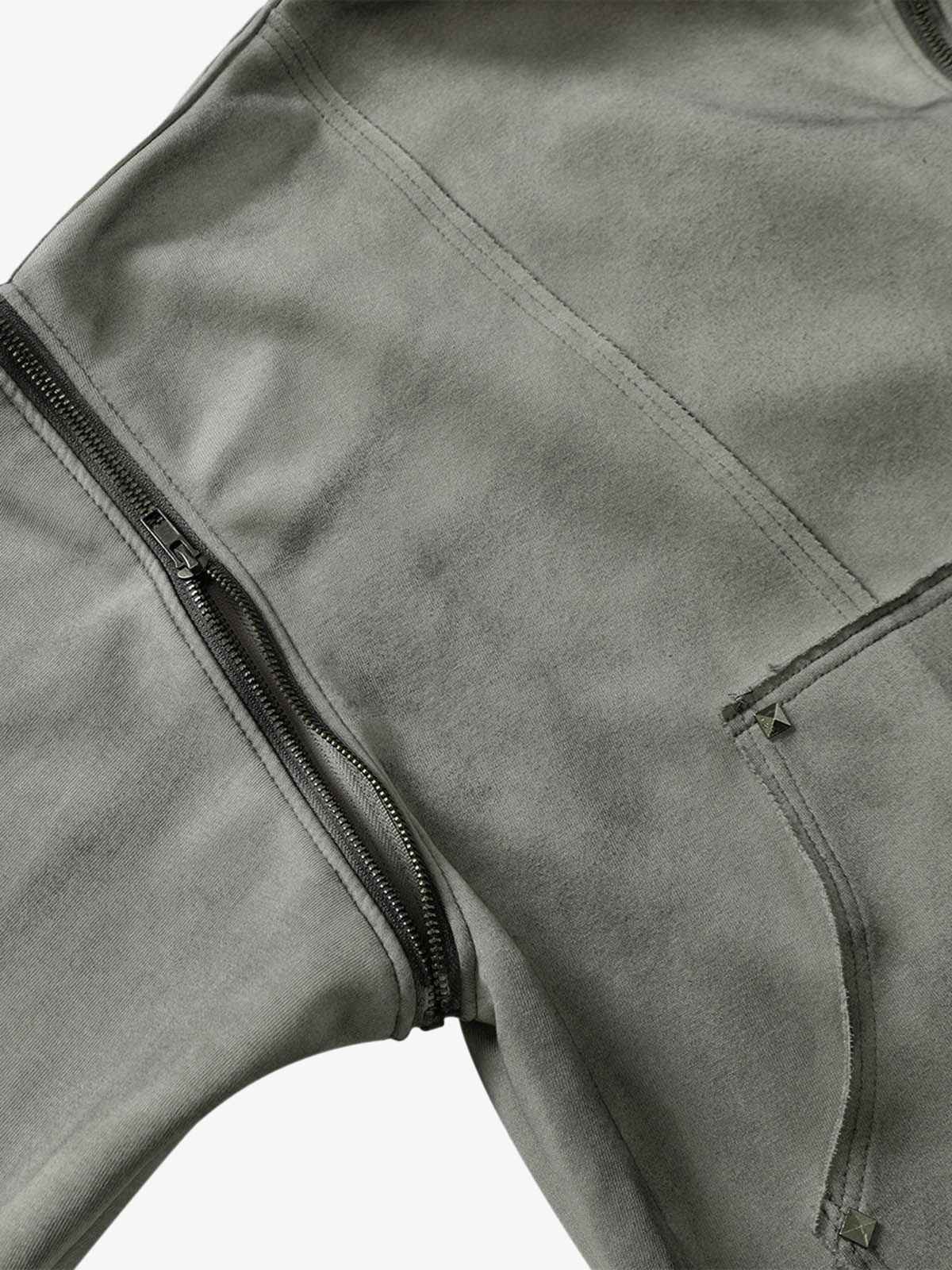 Street Washed Distressed Stitching Rivet Hooded Jacket