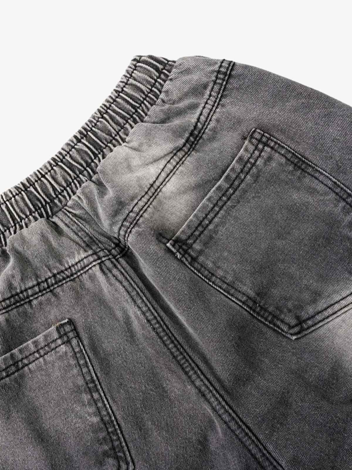 Washed Distressed Raw Edge Drawstring Jeans