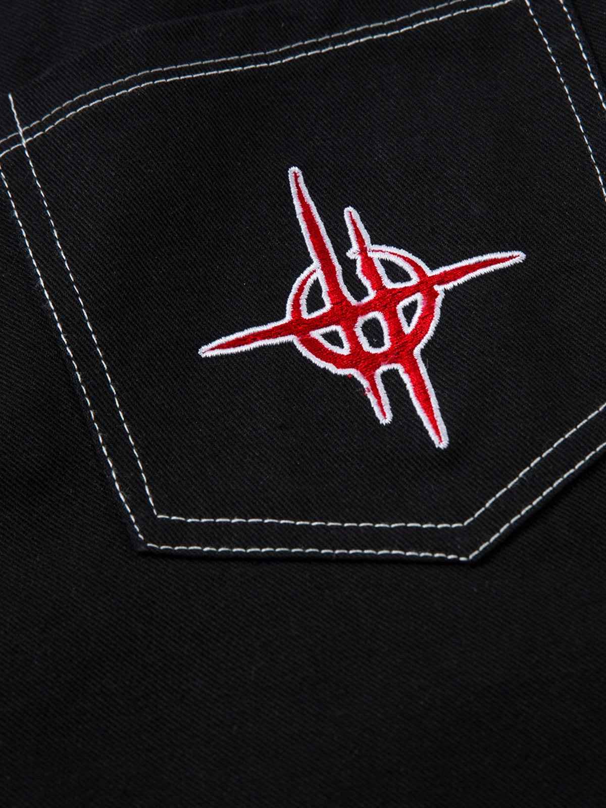 Contrast Flame Embroidered Baggy Jeans - 2364