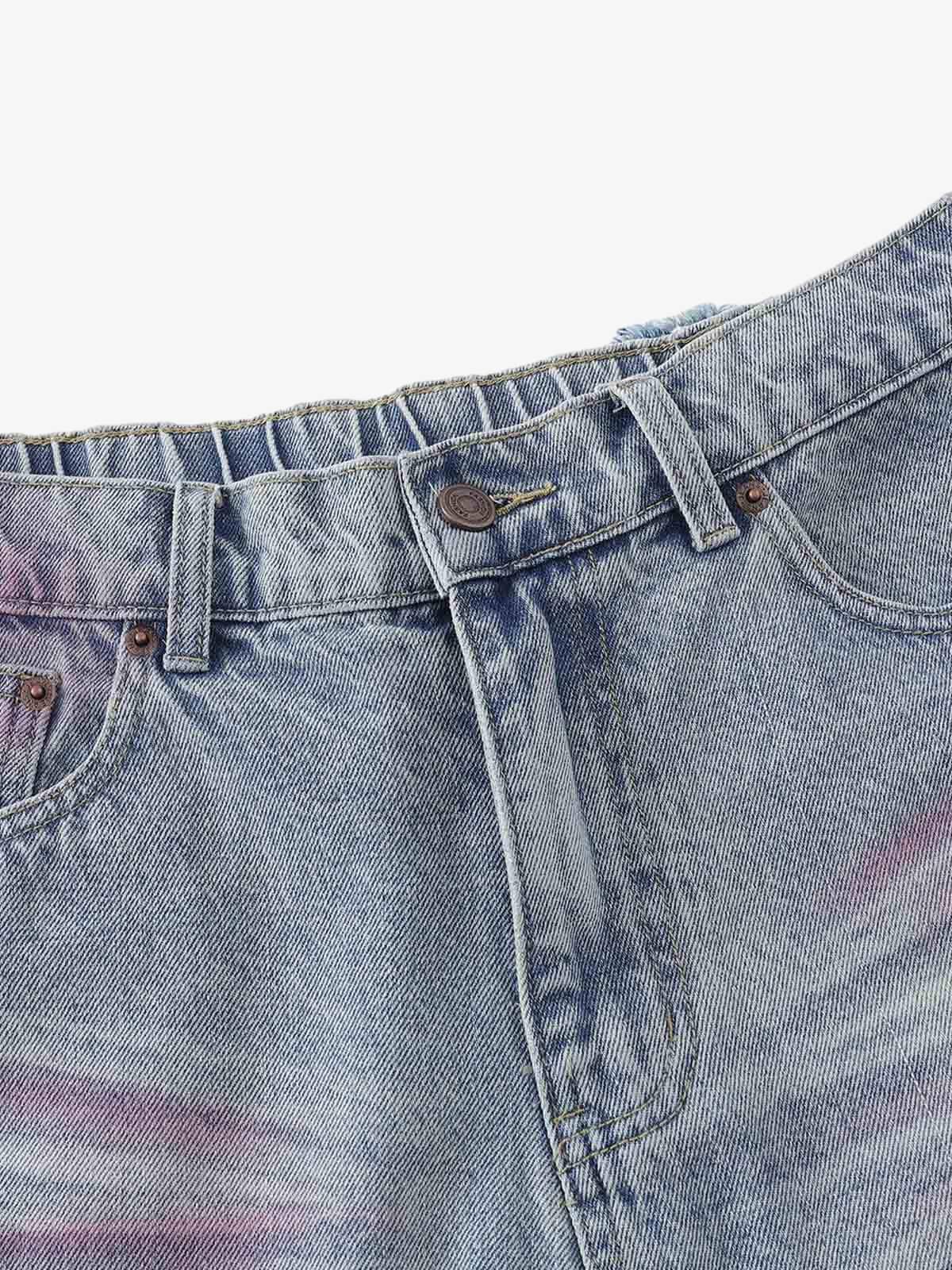 Distressed Tie-Dye Denim Jorts - Luxuryurbanwear