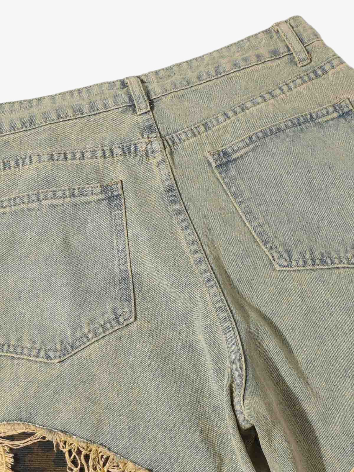 Distressed Raw Edge Patch Jeans - Luxuryurbanwear