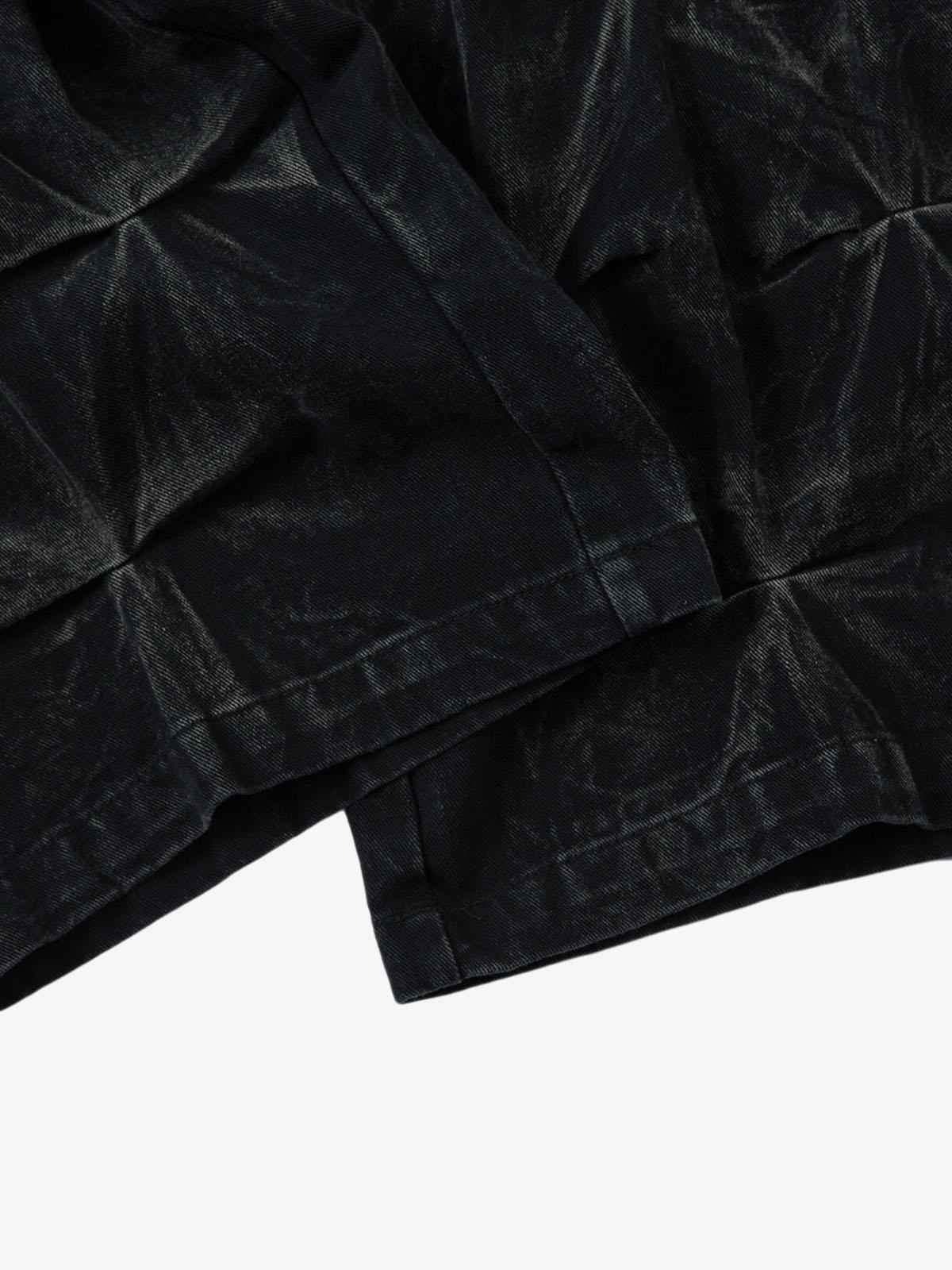 Denim Heavy Washed Distressed Pleated Baggy Jeans - 2282