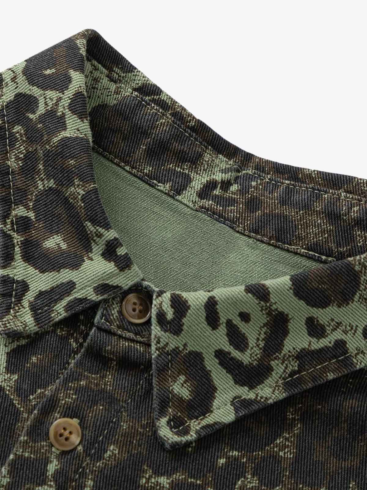 Retro Cheetah Print Workwear Long-Sleeve Shirt