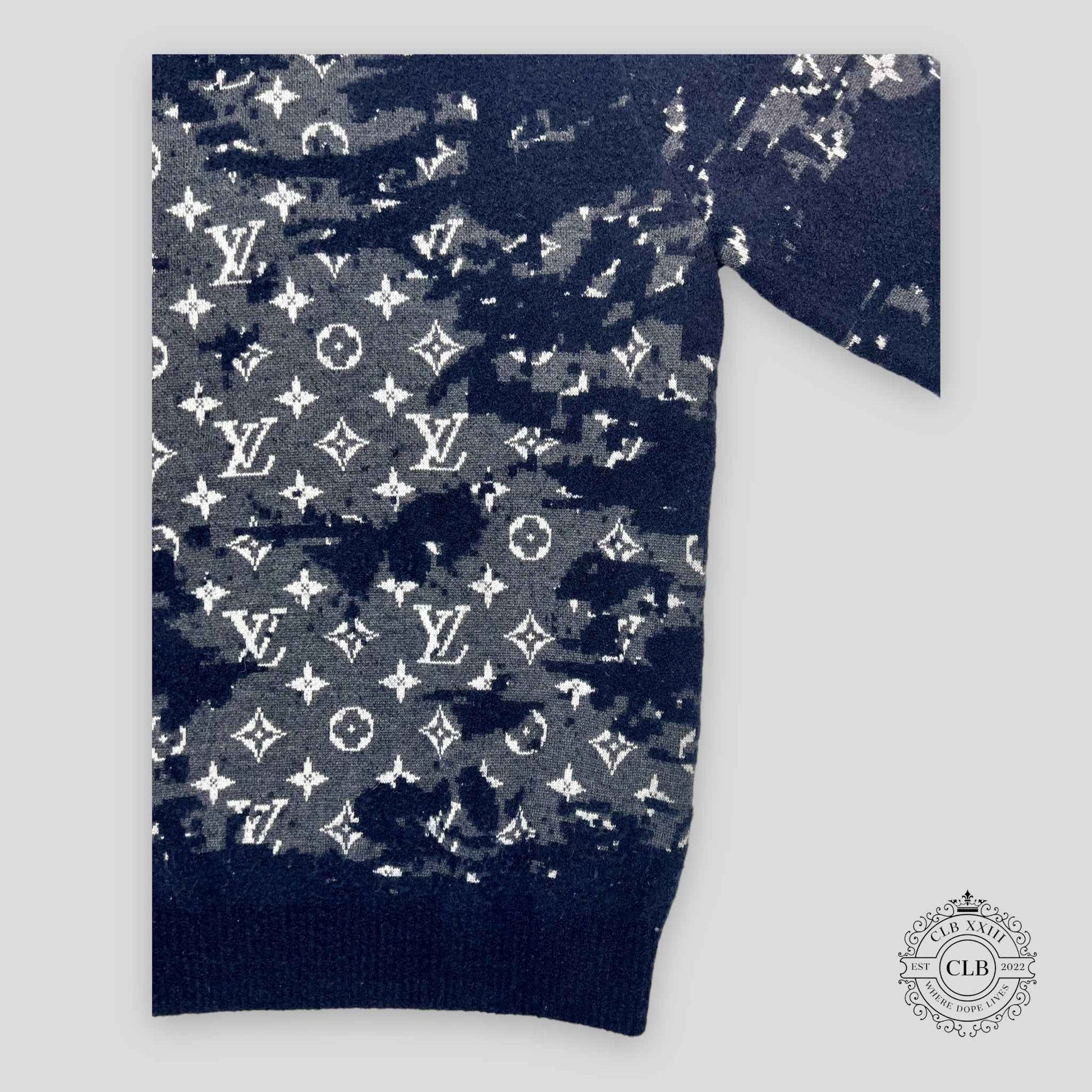 Louis Vuitton Distressed Flock Monogram Sweater in Navy