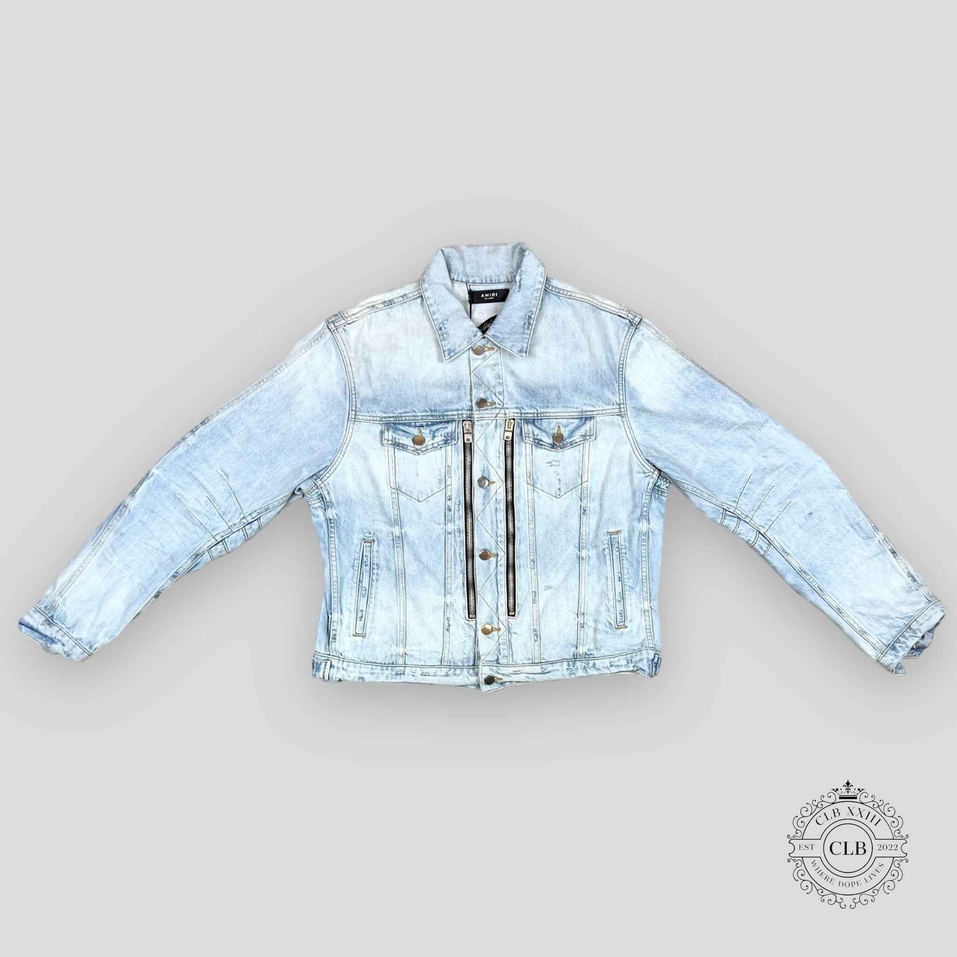 Amiri MX2 Bandana Patch Denim Trucker Jacket in Clay Indigo
