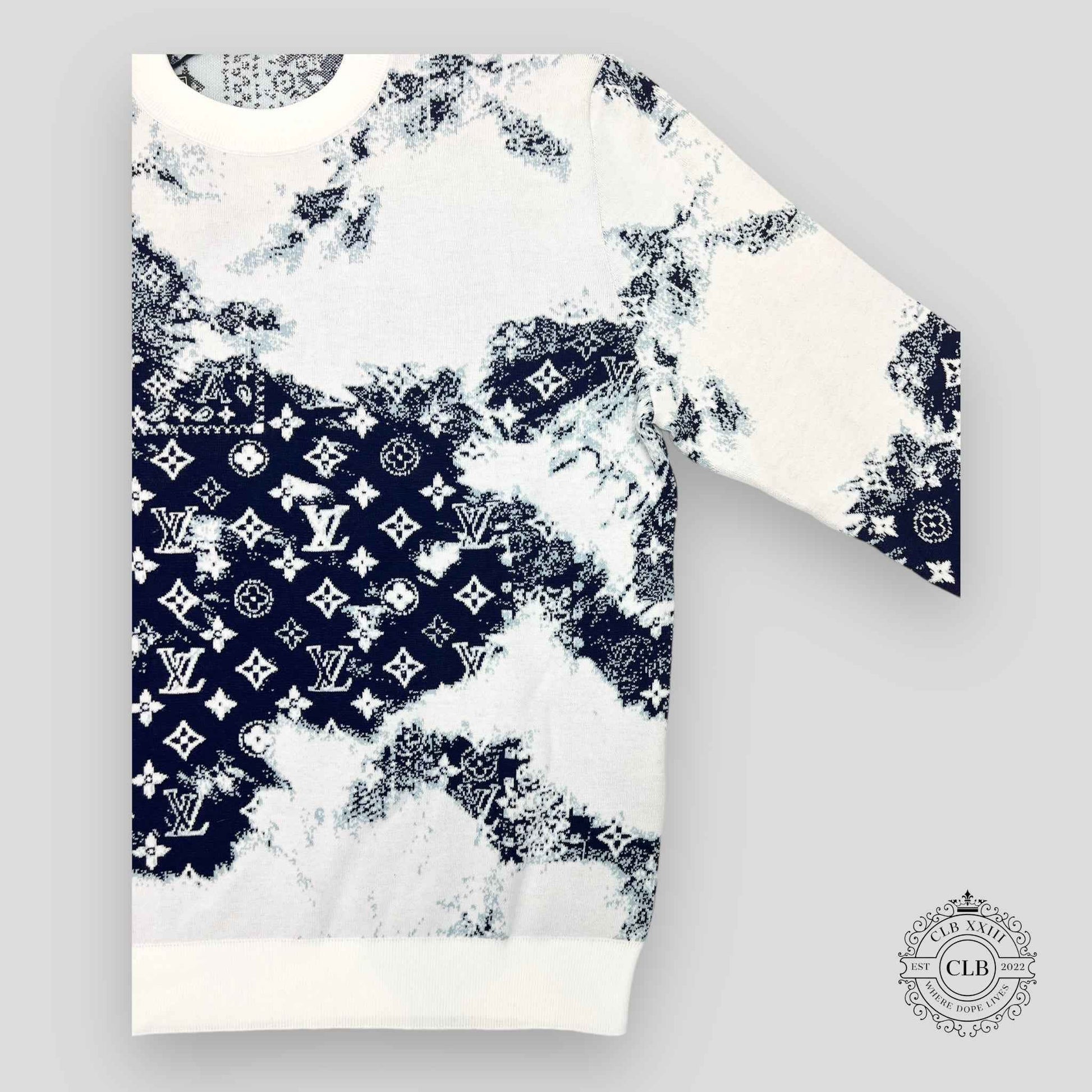 Louis Vuitton Gradient Monogram Bandana Jacquard Crewneck in White/Blue