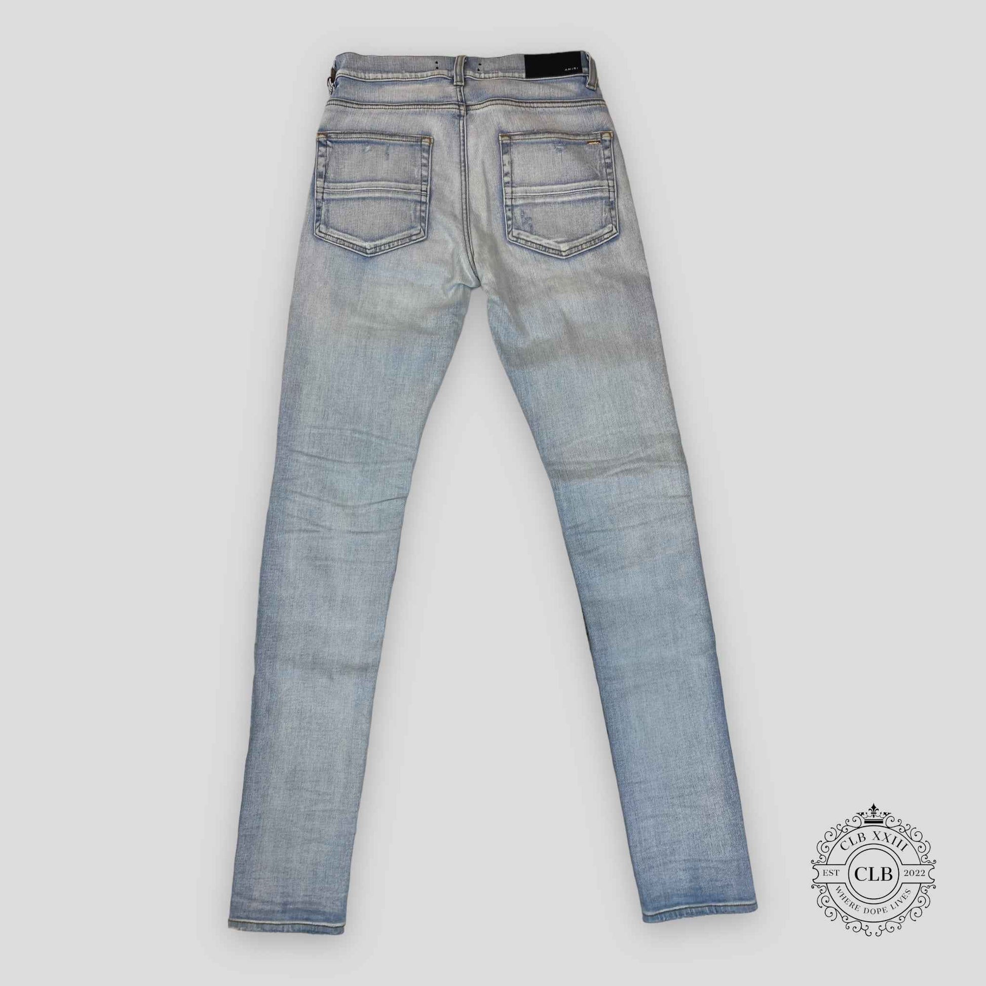 AMIRI PLAID THRASHER JEANS - LIGHT INDIGO/PEACH