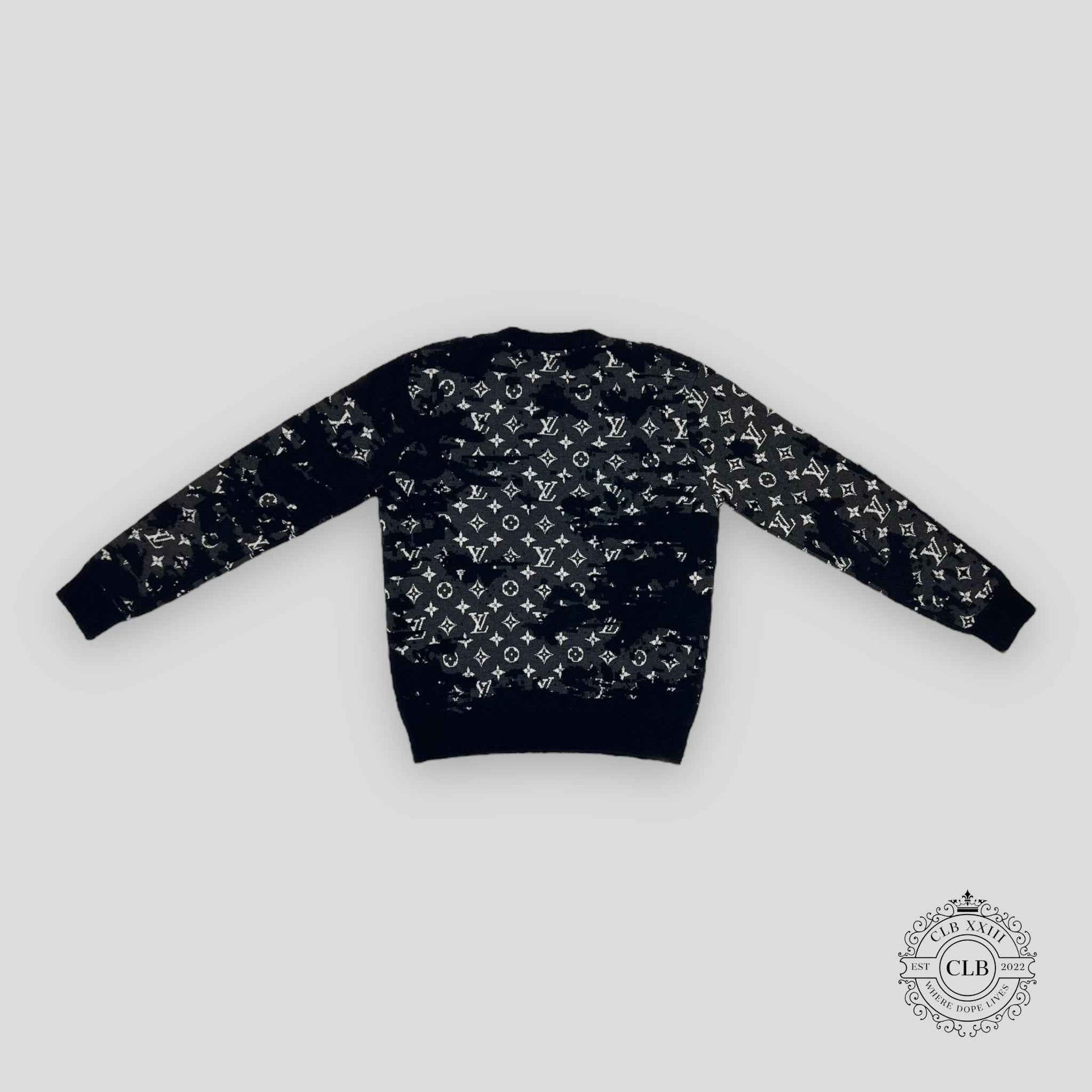Louis Vuitton Distressed Flock Monogram Sweater in Navy