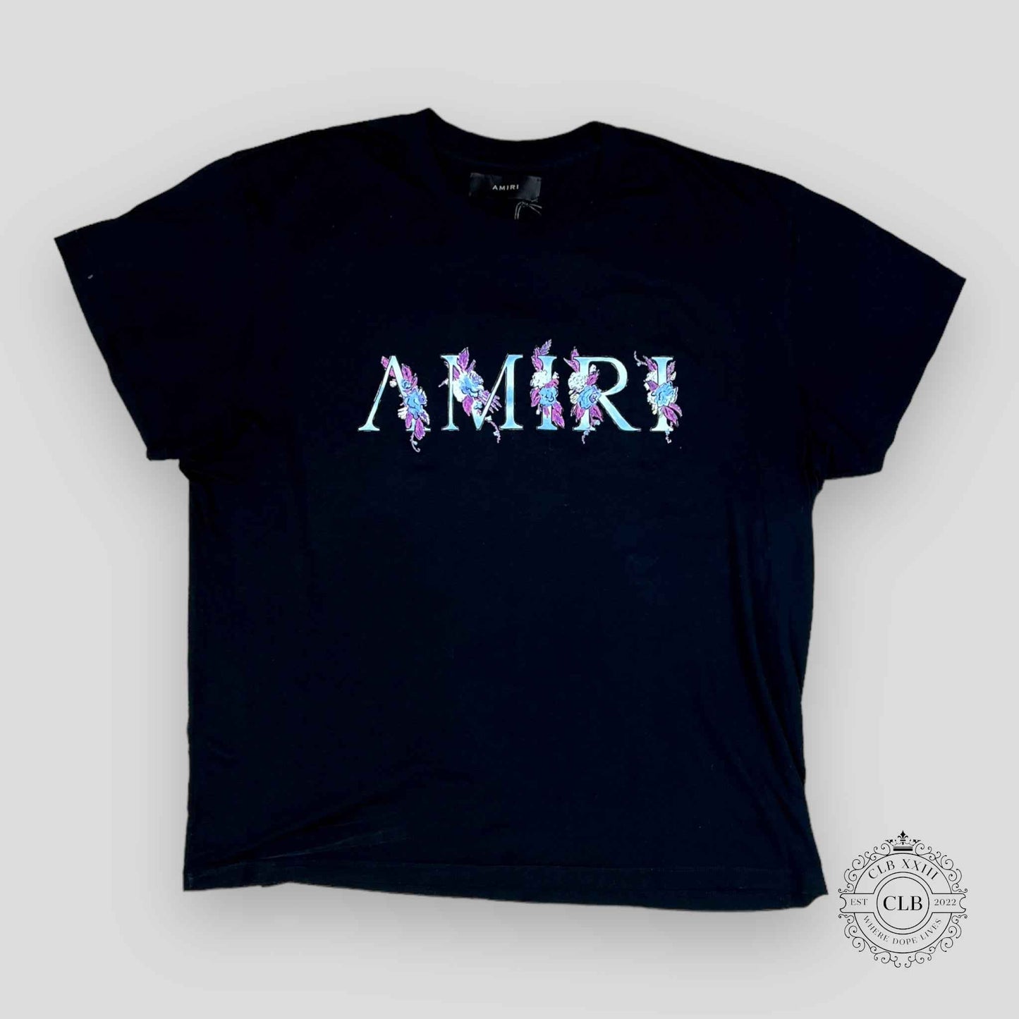 Amiri Floral Logo Tee in Black