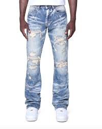 SMOKE RISE Jeans Distressed Ripped Light Wash