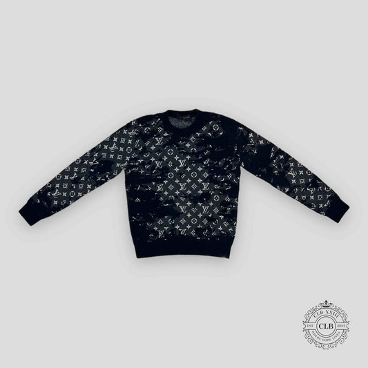 Louis Vuitton Distressed Flock Monogram Sweater in Navy