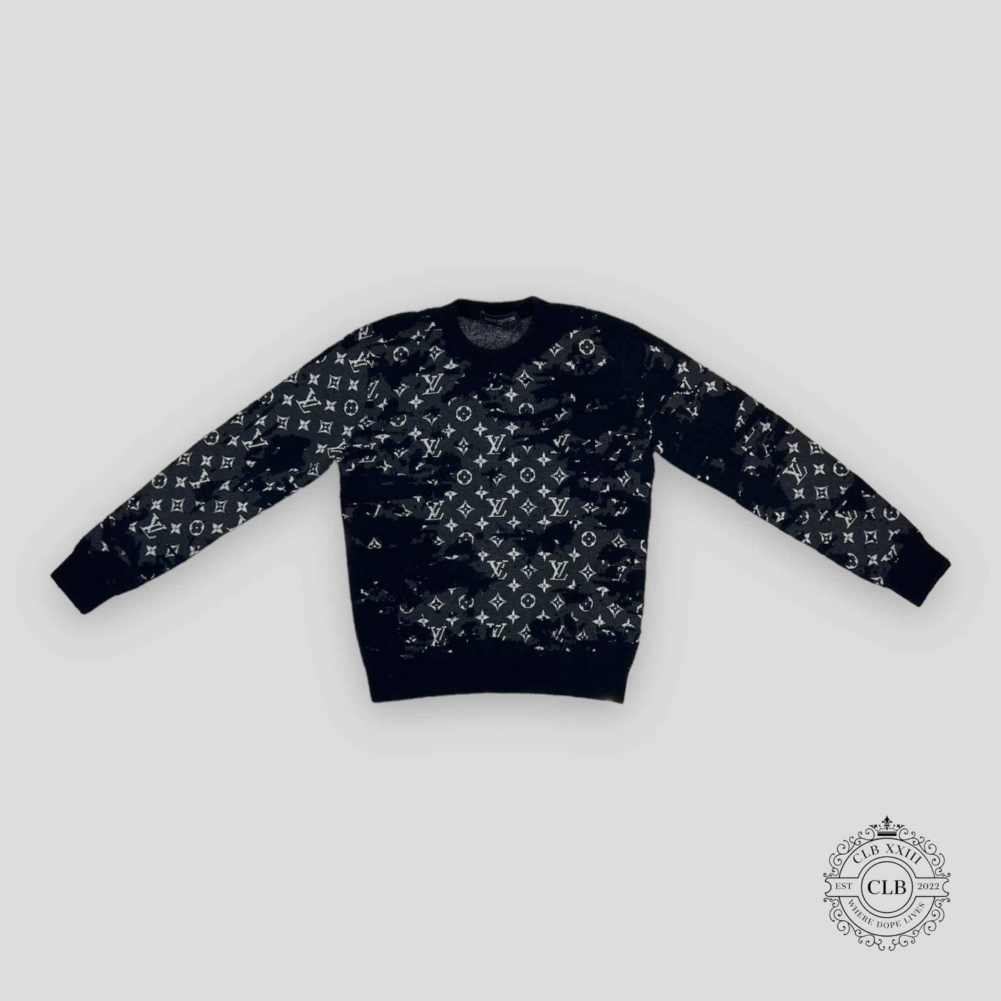 Louis Vuitton Distressed Flock Monogram Sweater in Navy