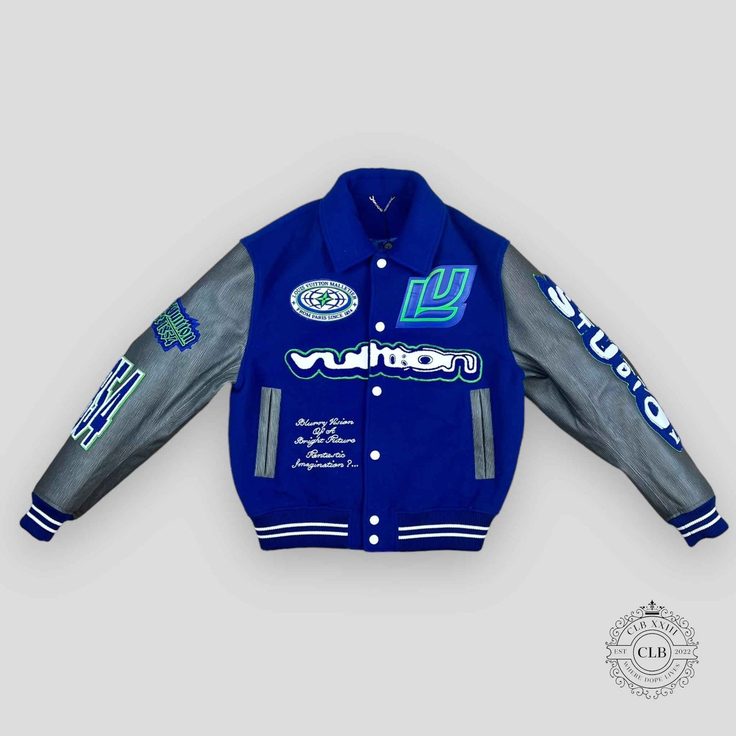 LOUIS VUITTON EMBROIDERED VARSITY JACKET - BLUE