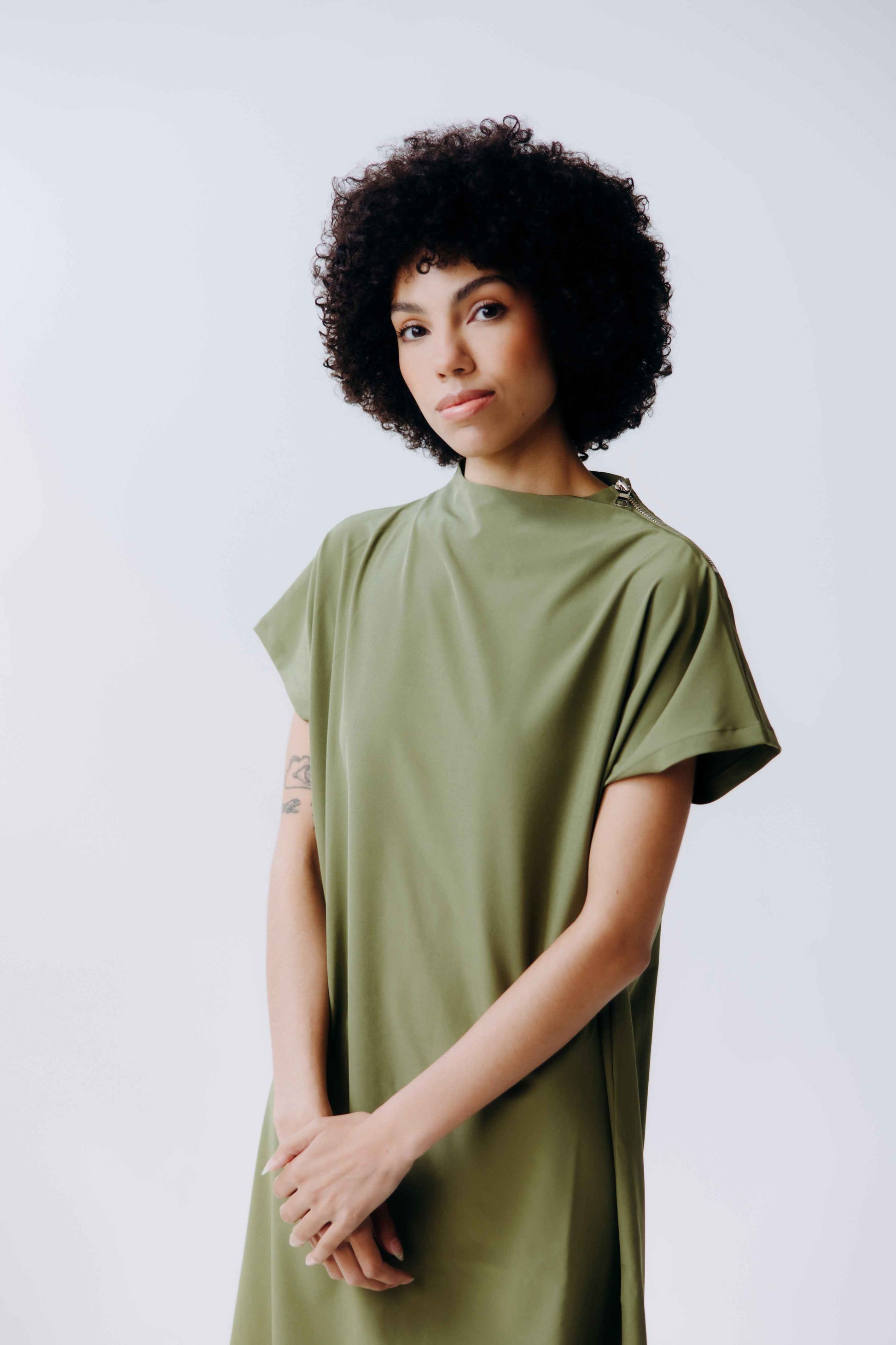 Mock Neck Shoulder Zip Dress