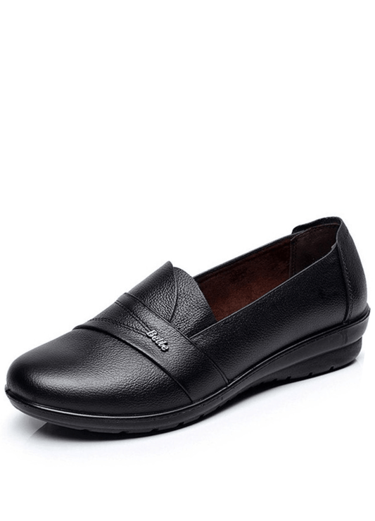 Nina Women's Black Leather Loafer Shoes