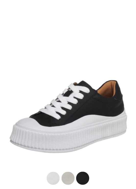 Mardin Women's Flat Leather Platform Black Sneaker