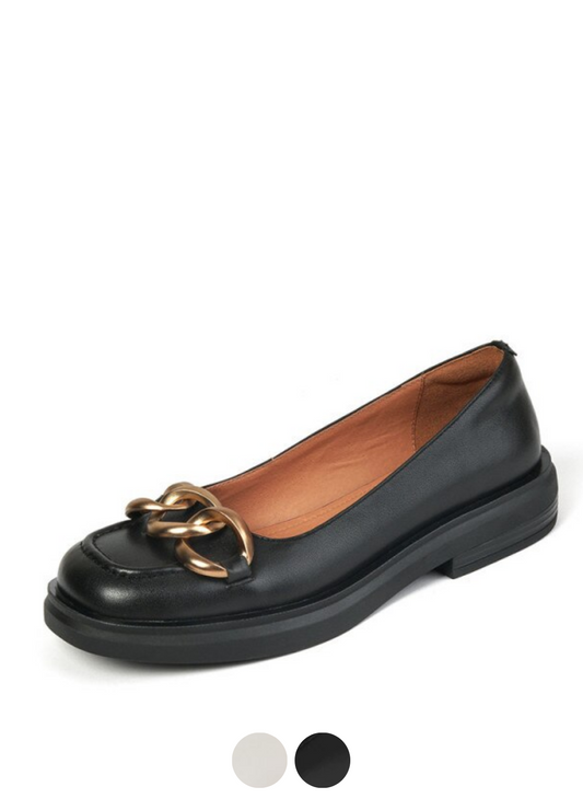 Trina Women's Flat Chain Black Shoes - Luxuryurbanwear