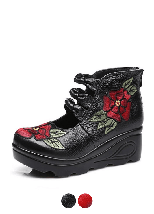 Violet Women's Platform Embroidered Leather Ankle Booties
