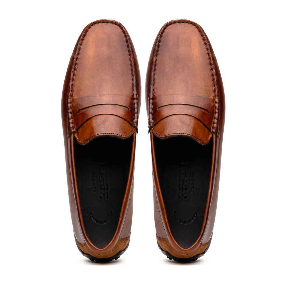 35-115-CGN MONZA Hand Burnished Italian Calfskin Driving Loafers Cognac