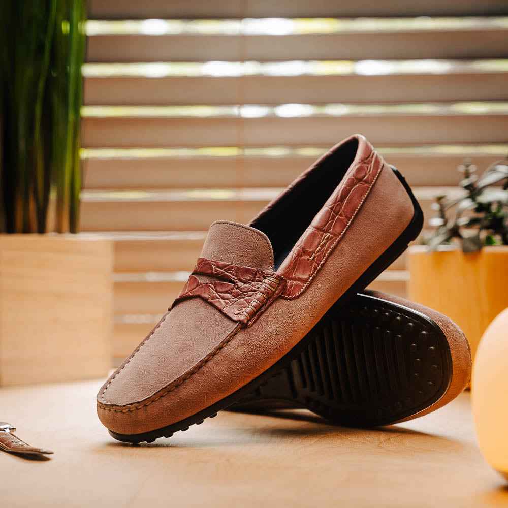 31-160-CDY MONZA Sueded Calfskin with Crocodile Driver Candy