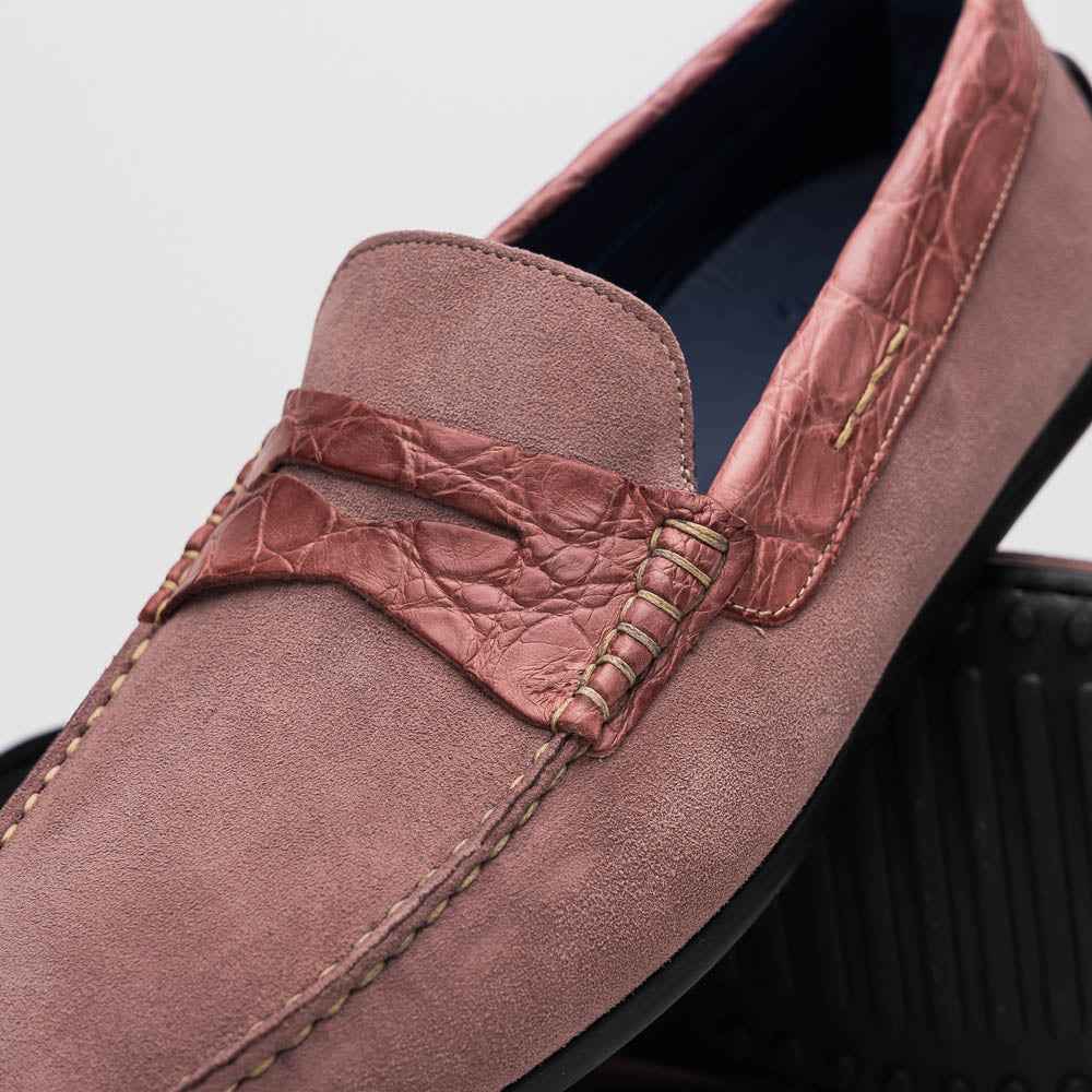 31-160-CDY MONZA Sueded Calfskin with Crocodile Driver Candy