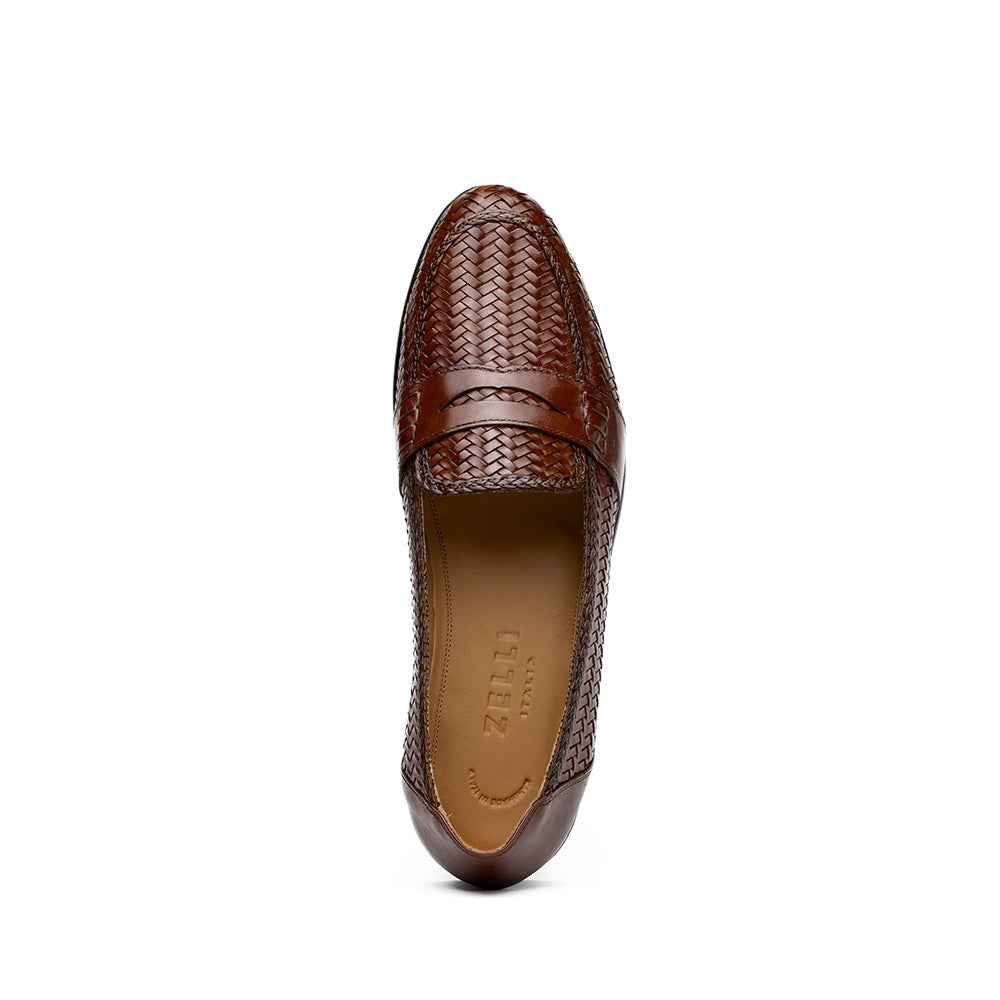 15-585-BRN NICOLA Italian Calfskin Basketweave, Dark  Brown