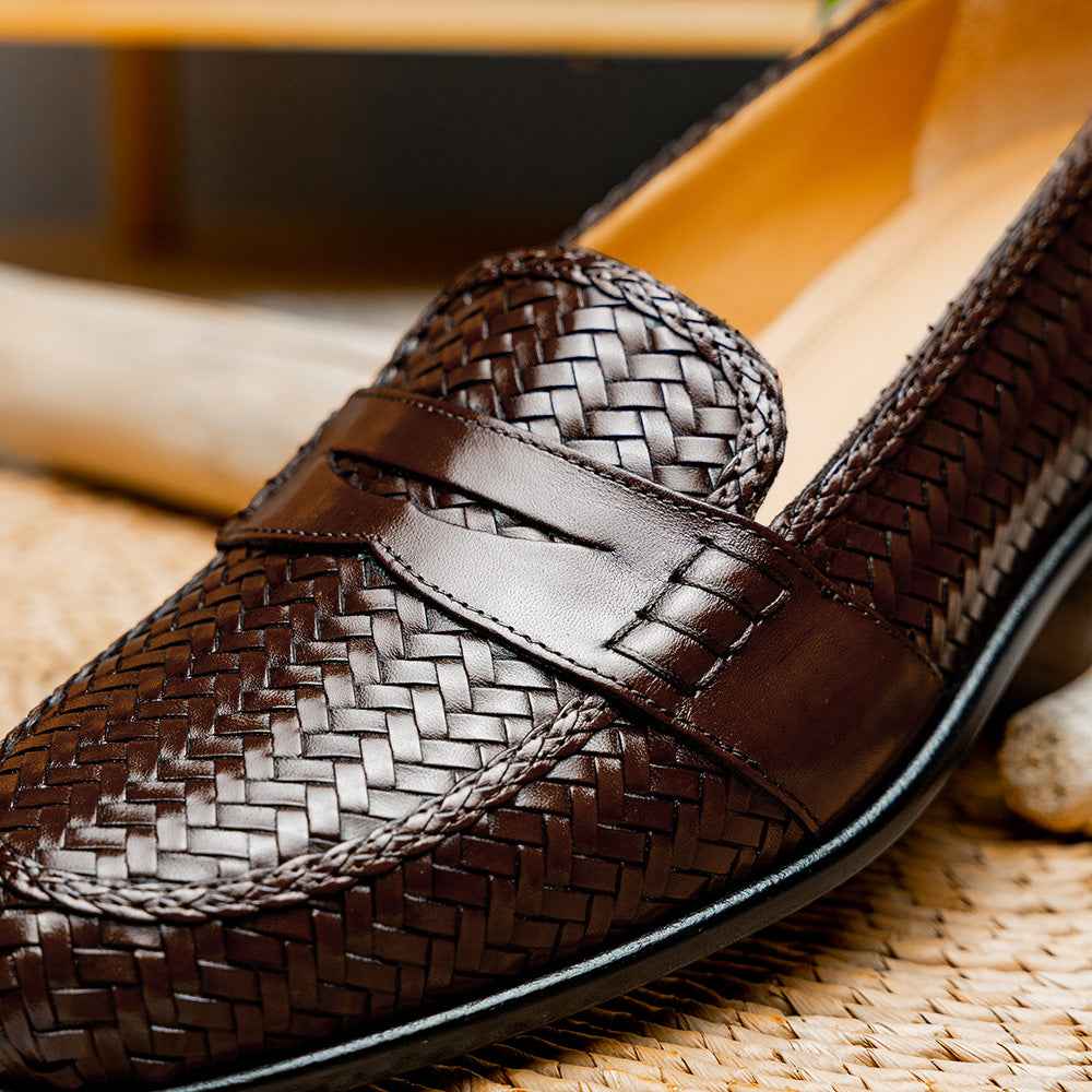 15-585-BRN NICOLA Italian Calfskin Basketweave, Dark  Brown