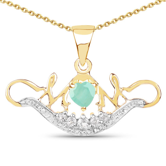 14K Yellow Gold Plated 0.62 Carat Genuine Emerald and White Topaz .925 Sterling Silver Pendant