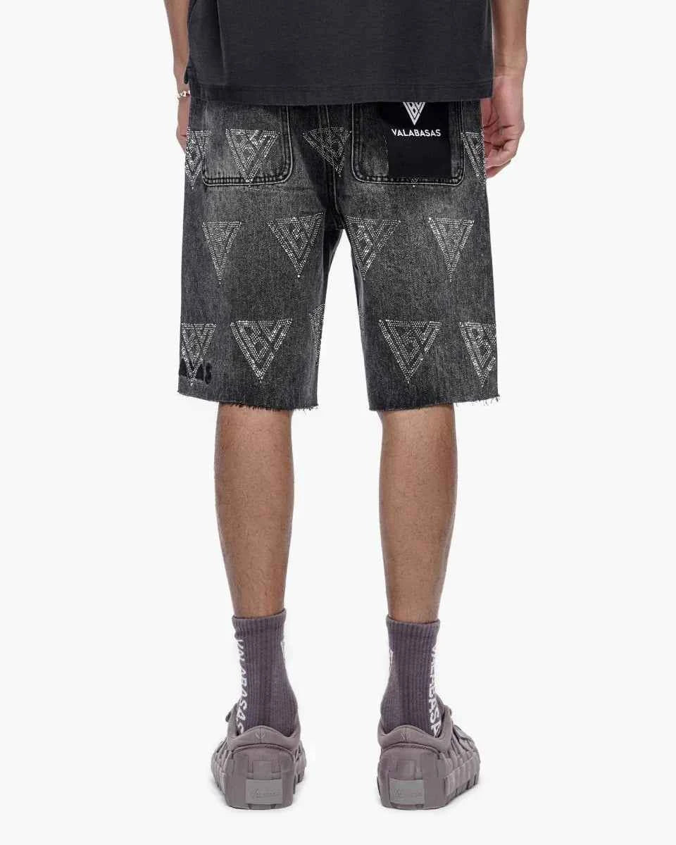 Valabasas Palace Rhinestone Shorts - Grey Wash