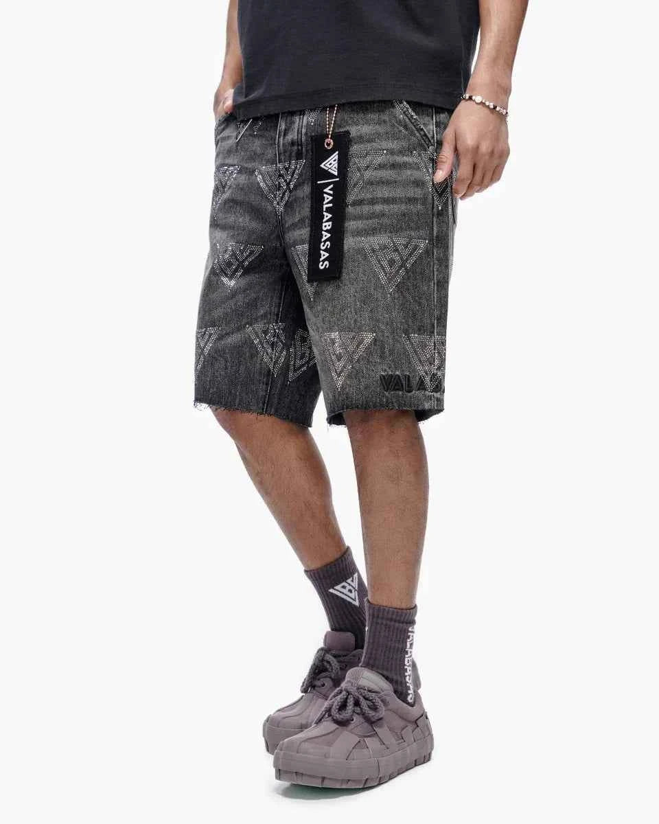 Valabasas Palace Rhinestone Shorts - Grey Wash