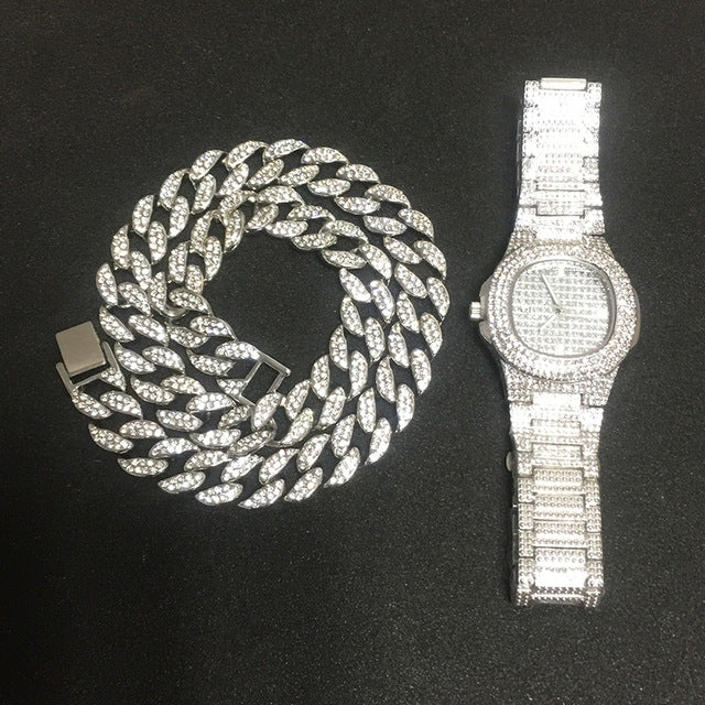 Ice Knight. Iced Out Watch Set (Silver/Gold)