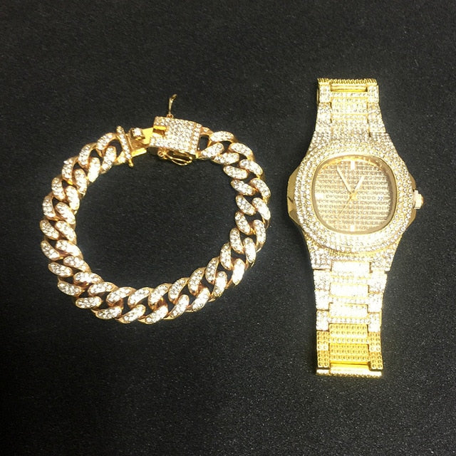 Ice Knight. Iced Out Watch Set (Silver/Gold)
