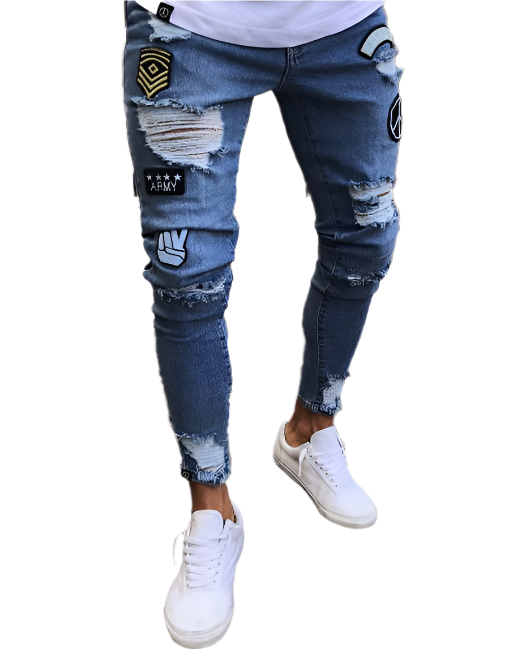 Peace Sign Ripped Skinny Jeans - 3 Colours
