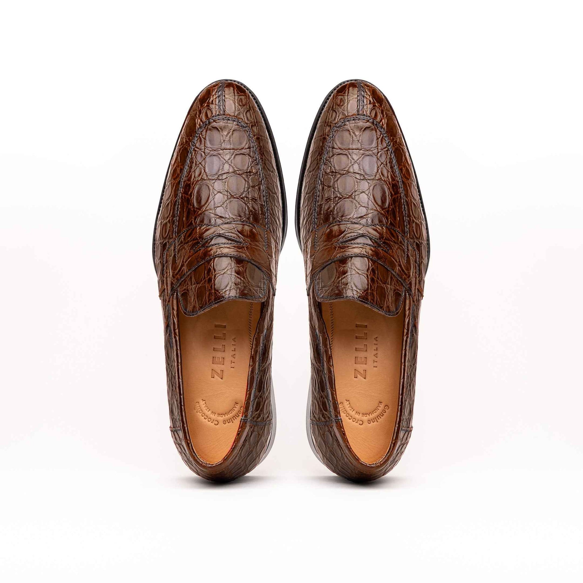 11-201-CGM ROMA Crocodile Penny Loafer, Cognac