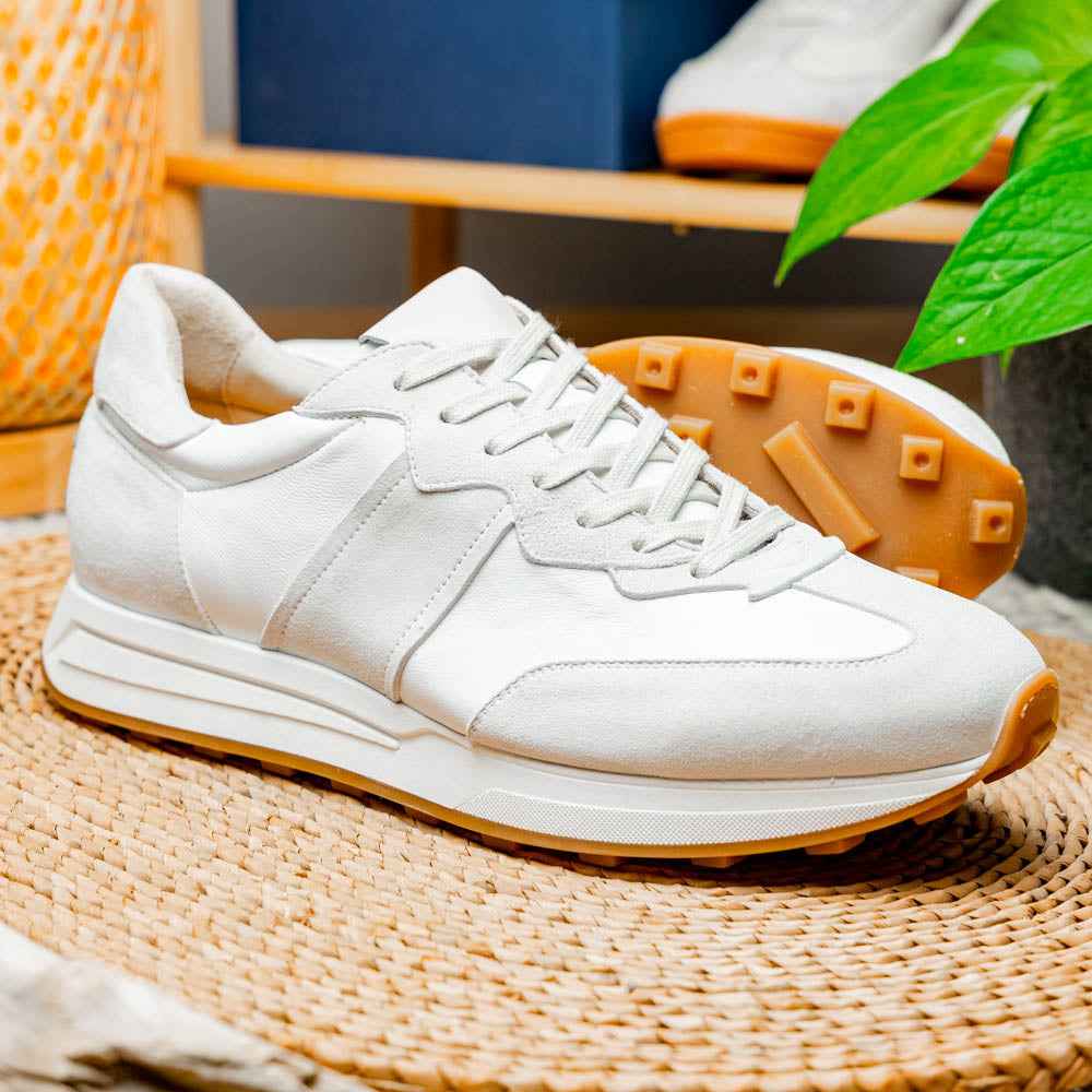 66-265-WHT ROXI Suede & Calfskin Sneaker, White