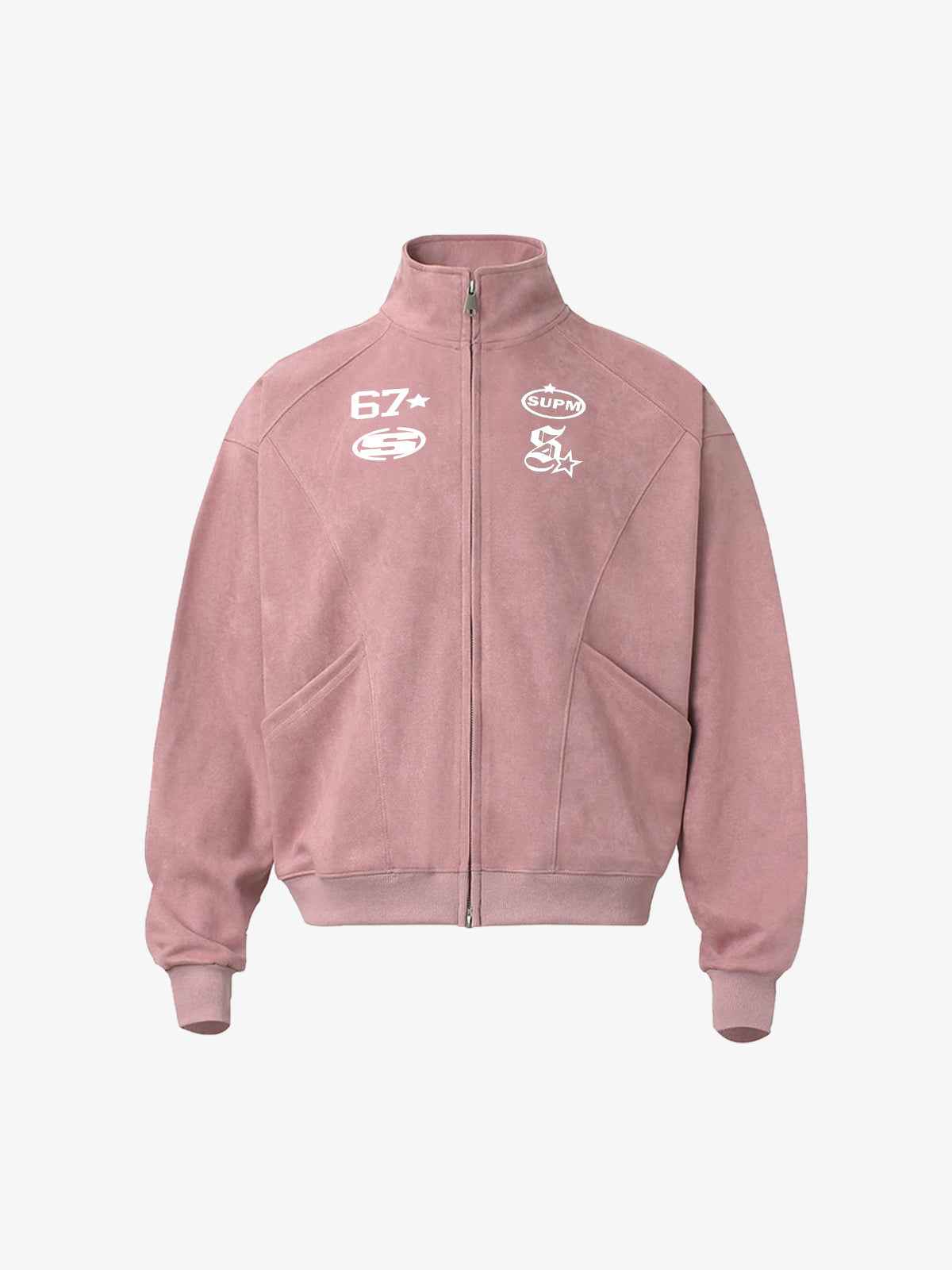 Suede Embroidered Zippered Short Jacket