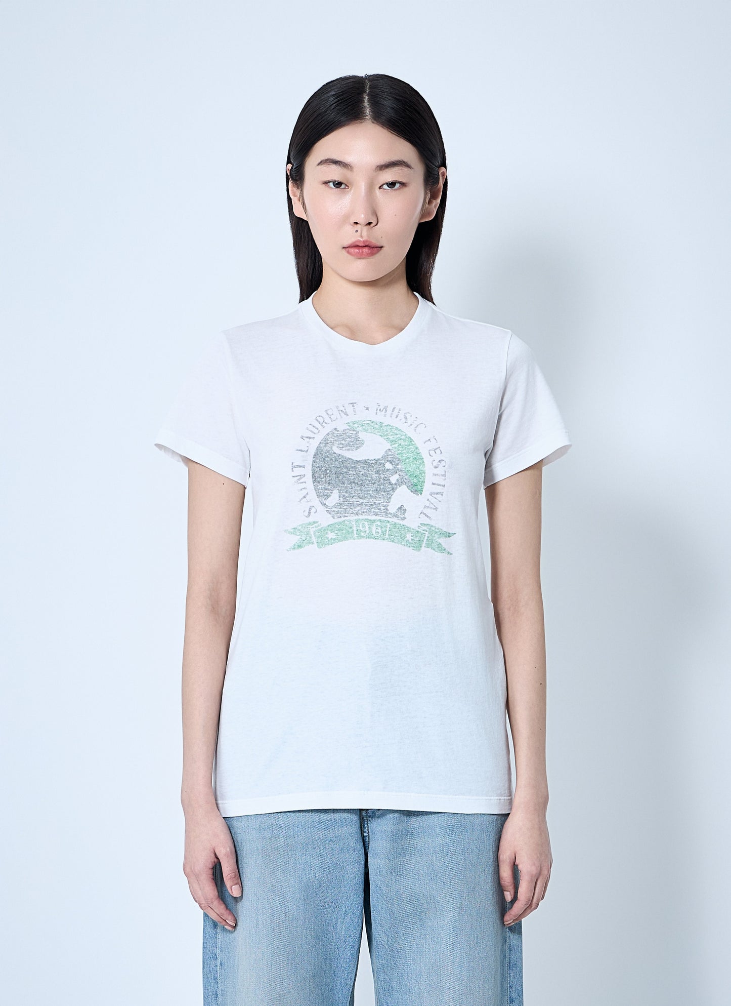 Saint Laurent Women Logo Motif T-Shirt