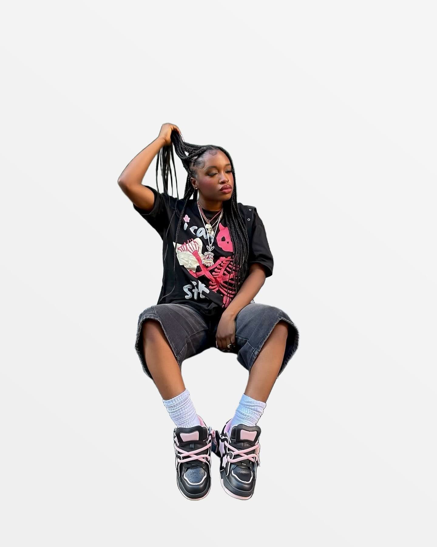 Close-up shot of the high-density skull and star print on heavyweight cotton