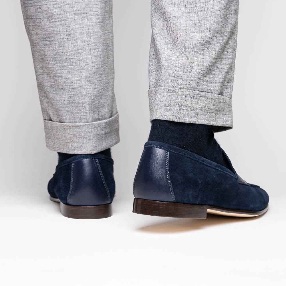16-672-NVY Tippa Suede & Calfskin Penny Loafers Navy