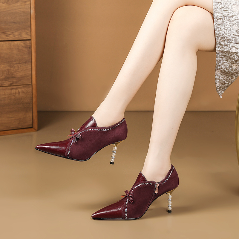 USS Shoes Alice Women's Leather Crystal Heel Stiletto Pumps - Luxuryurbanwear
