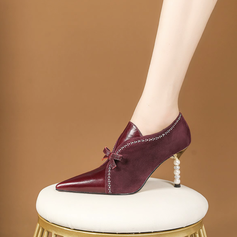 USS Shoes Alice Women's Leather Crystal Heel Stiletto Pumps - Luxuryurbanwear