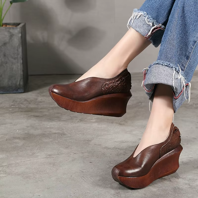 USS Shoes Alonsa Women's Thick Sole Leather Comfortable Wedges - Luxuryurbanwear