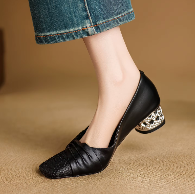 USS Shoes Ana Women's Leather Mid Heel Dress Pumps