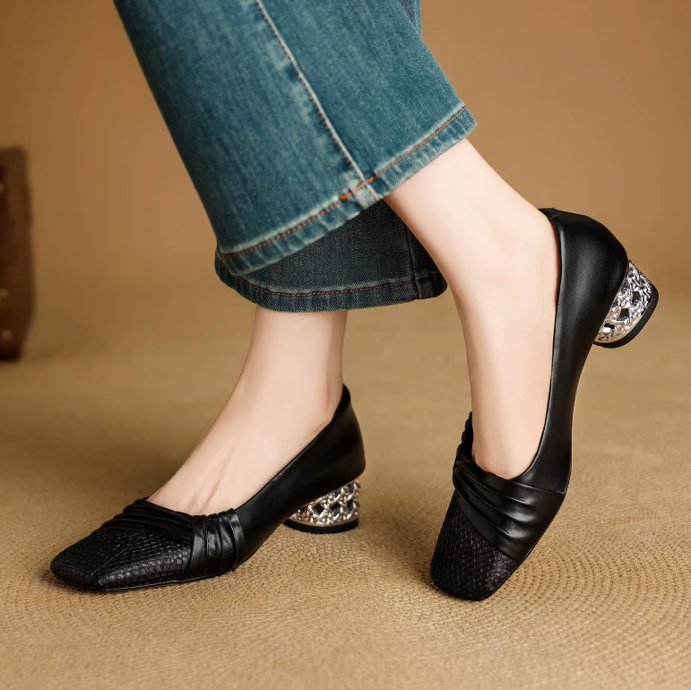 USS Shoes Ana Women's Leather Mid Heel Dress Pumps