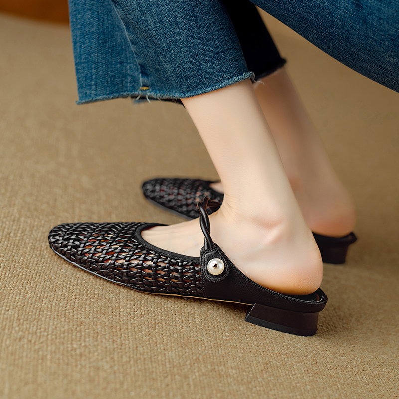 USS Shoes Angela Women's Low Heel Square Toe Hollow Mules - Luxuryurbanwear