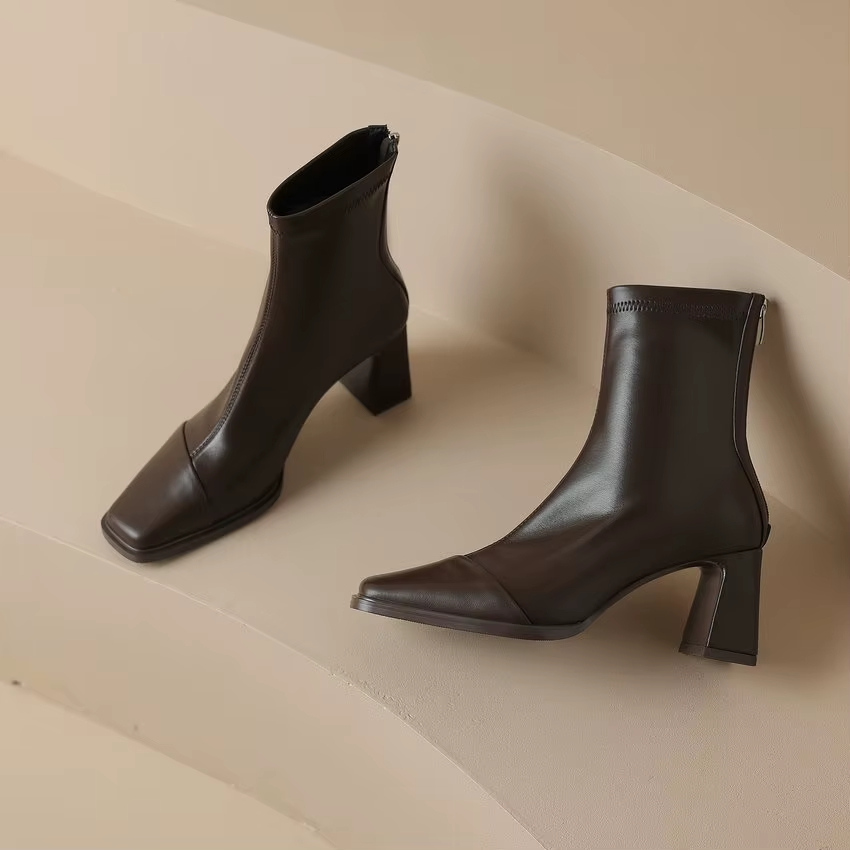 USS Shoes Anthonia Women's Square High Heel Stretch Ankle Boots - Luxuryurbanwear