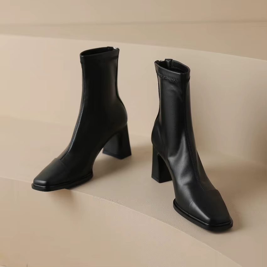 USS Shoes Anthonia Women's Square High Heel Stretch Ankle Boots - Luxuryurbanwear